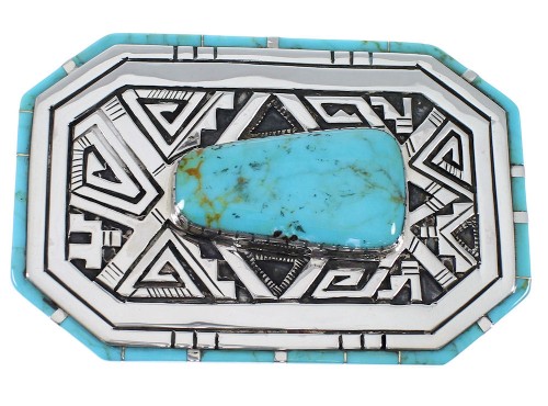 Turquoise Southwest Sterling Silver Water Wave Belt Buckle EX48755