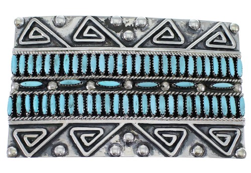 Turquoise Needlepoint Water Wave Sterling Silver Belt Buckle EX48764