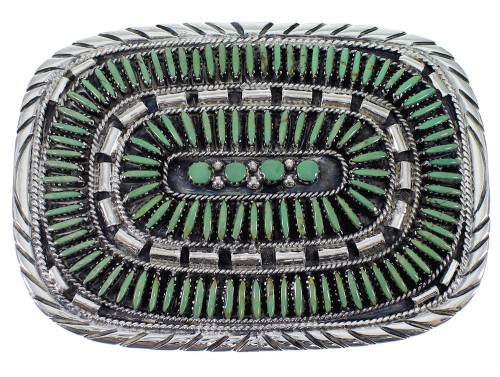 Turquoise Needlepoint Genuine Sterling Silver Belt Buckle EX48769