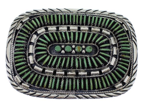 Genuine Sterling Silver Turquoise Needlepoint Belt Buckle EX48770