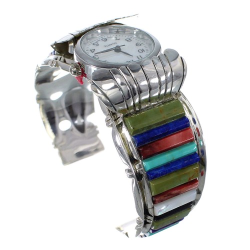 Southwest Genuine Sterling Silver Multicolor Cuff Watch CX48845