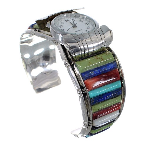 Southwest Multicolor Genuine Sterling Silver Cuff Watch CX48847