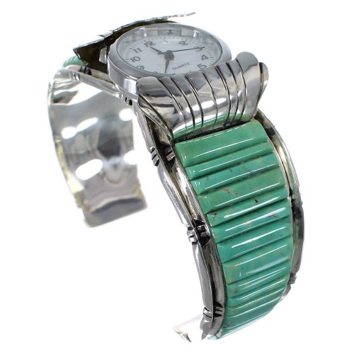 Turquoise Inlay Genuine Sterling Silver Southwest Cuff Watch CX48853