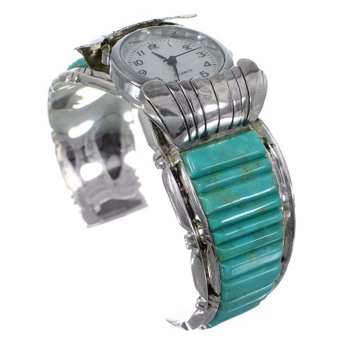 Genuine Sterling Silver Southwest Turquoise Inlay Cuff Watch CX48859