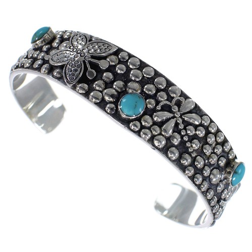 Turquoise Butterfly Dragonfly Sterling Silver Cuff Bracelet CX49473