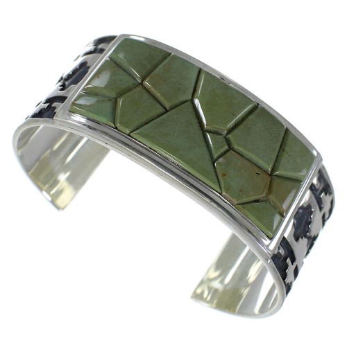 Turquoise Inlay Sterling Silver Substantial Cuff Bracelet CX49265