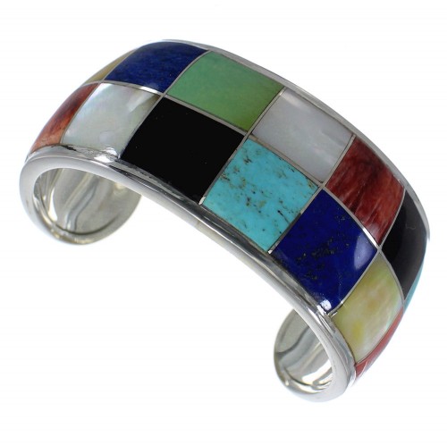 Southwest Authentic Sterling Silver Multicolor Cuff Bracelet CX49519