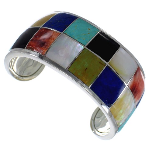 Authentic Sterling Silver Southwest Multicolor Cuff Bracelet CX49520