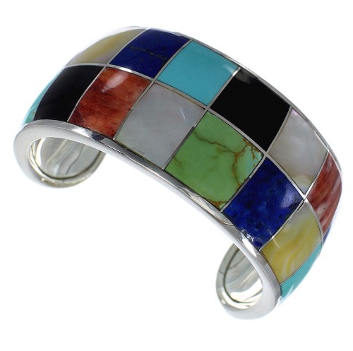 Genuine Sterling Silver Multicolor Southwest Cuff Bracelet CX49523