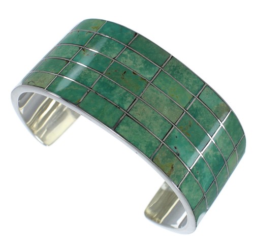 Turquoise Inlay Sterling Silver Southwestern Cuff Bracelet CX49535