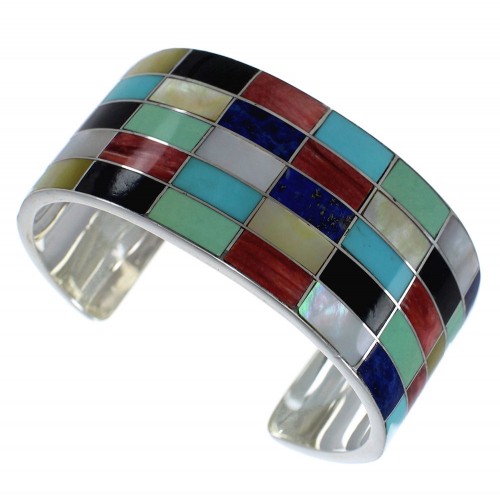 Southwest Multicolor Inlay Sterling Silver Cuff Bracelet CX49552