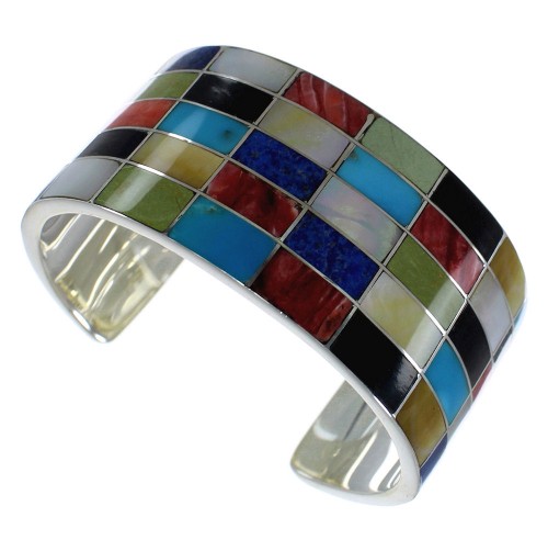 Multicolor Inlay Southwest Sterling Silver Cuff Bracelet CX49553