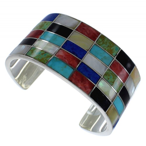 Multicolor Inlay Sterling Silver Southwest Cuff Bracelet CX49554