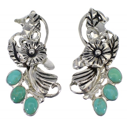 Turquoise Silver Flower Southwestern Post Earrings AX49478