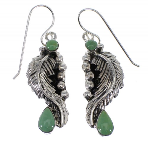 Silver Turquoise Hook Dangle Feather Earrings AX49532