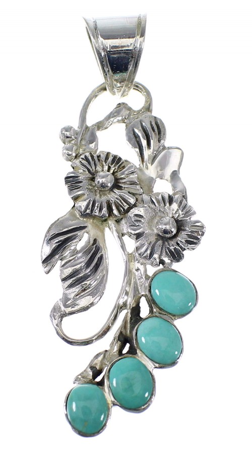 Genuine Sterling Silver And Turquoise Flower Pendant AX49595