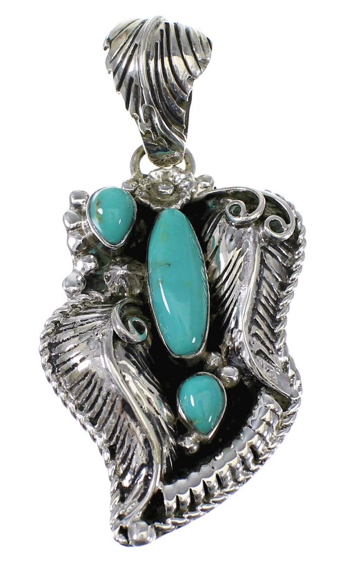 Silver And Turquoise Feather Pendant AX49623