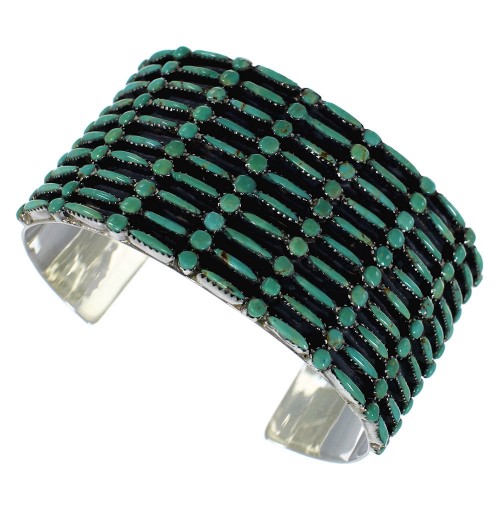 Turquoise Needlepoint Silver Substantial Cuff Bracelet CX49562