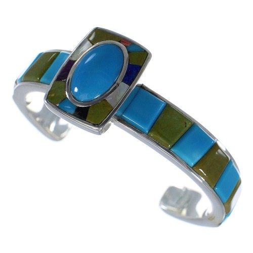 Multicolor Southwest Genuine Sterling Silver Cuff Bracelet CX49645