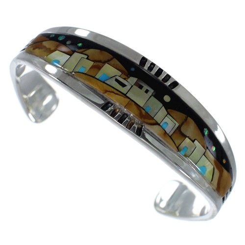 Multicolor Silver Native American Village Design Cuff Bracelet CX49649