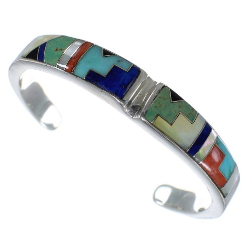 Sterling Silver Southwest Multicolor Heavy Cuff Bracelet CX49760