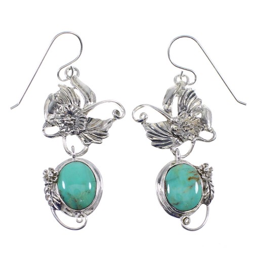 Turquoise Silver Hook Dangle Flower Earrings AX50016