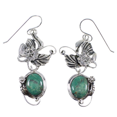 Green Agate And Sterling Silver Hook Dangle Flower Earrings AX50018