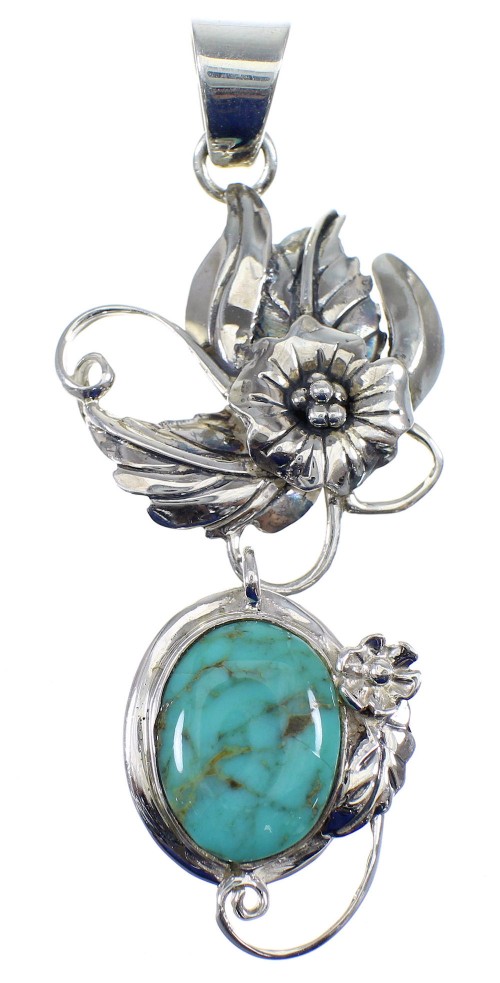 Southwestern Turquoise Silver Flower Pendant AX50162