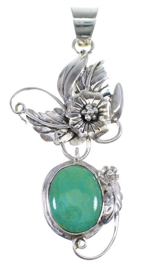 Southwest Flower Sterling Silver Turquoise Pendant AX50196