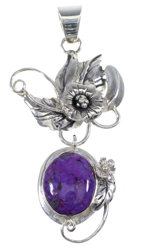 Magenta Turquoise Sterling Silver Flower Pendant AX50202