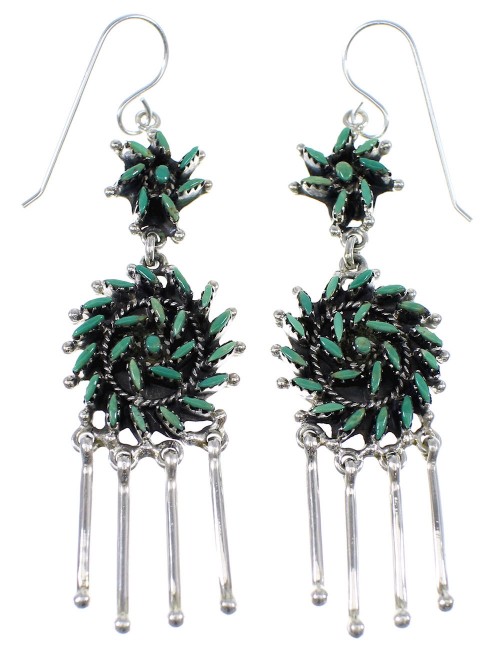 Southwestern Silver Turquoise Needlepoint Hook Dangle Earrings AX51069