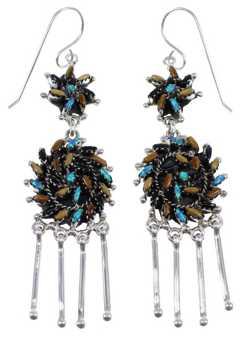 Silver Multicolor Needlepoint Hook Dangle Earrings AX51088