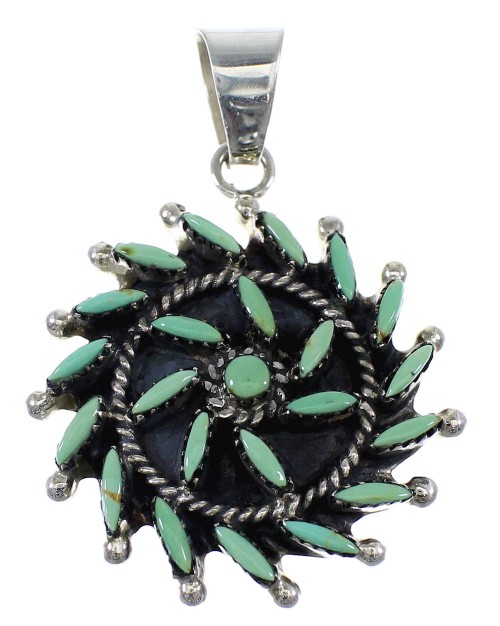 Turquoise Needlepoint Sterling Silver Southwestern Pendant AX51110