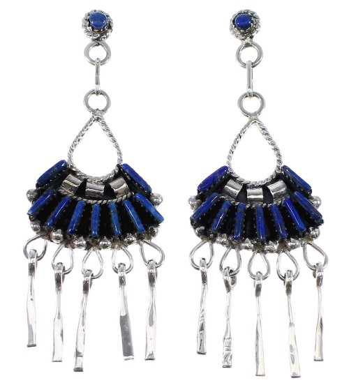 Sterling Silver And Lapis Needlepoint Post Dangle Earrings AX50786