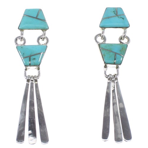 Turquoise Inlay Jewelry Sterling Silver Post Dangle Earrings AX50826