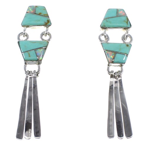 Turquoise And Opal Inlay Sterling Silver Post Dangle Earrings AX50871