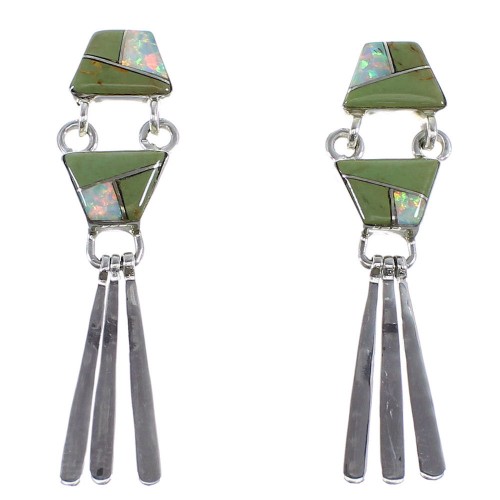 Turquoise And Opal Sterling Silver Post Dangle Earrings AX50875