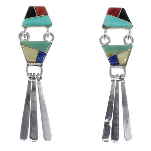 Multicolor Inlay Sterling Silver Post Dangle Earrings AX50889