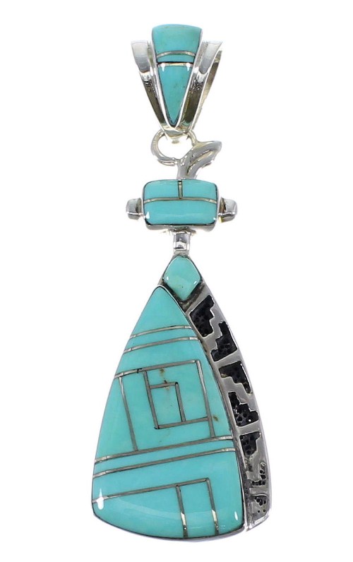 Southwest Authentic Sterling Silver Turquoise Inlay Pendant AX50374