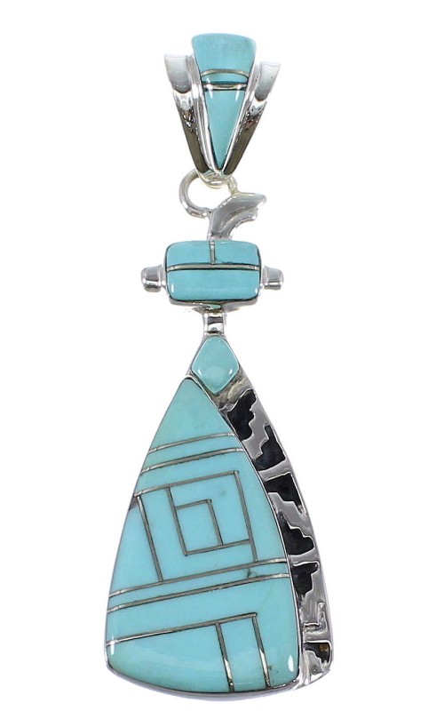 Southwestern Authentic Sterling Silver Turquoise Inlay Pendant AX50375