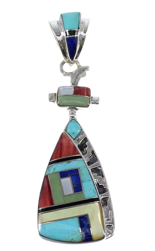 Southwestern Sterling Silver Multicolor Inlay Pendant AX50377