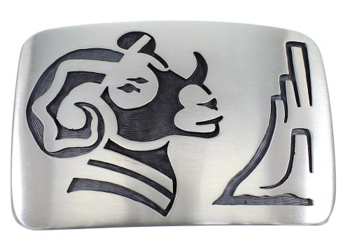 Native American George Phillips Silver Ram Belt Buckle EX50316