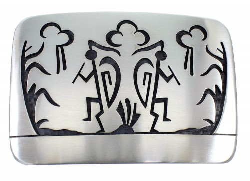 Hopi George Phillips Kokopelli Cloud Rain Silver Belt Buckle EX50332