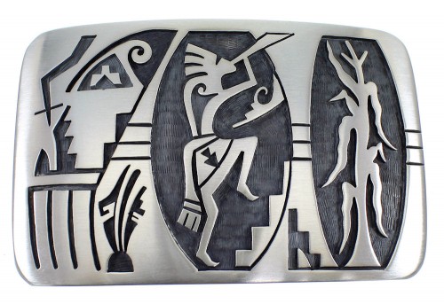 George Phillips Hopi Kokopelli Corn Stalk Silver Belt Buckle EX50333