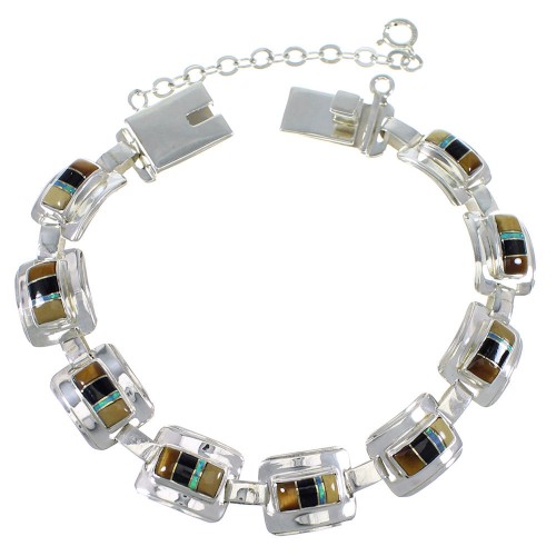 Multicolor Authentic Sterling Silver Southwest Link Bracelet CX50488