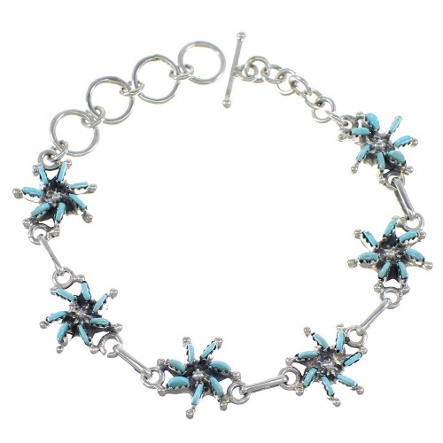 Turquoise Needlepoint Genuine Sterling Silver Link Bracelet CX50512