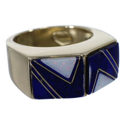 Lapis And Opal Inlay 14 Karat Gold Ring Size 5-1/4 EX50609