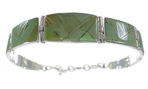 Turquoise Inlay Southwest Sterling Silver Link Bracelet CX51170