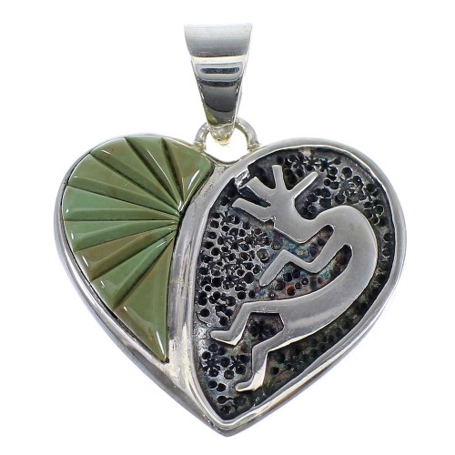 Sterling Silver Turquoise Inlay Heart Kokopelli Pendant AX51196