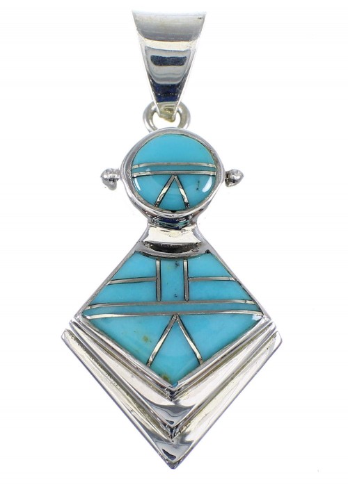 Authentic Sterling Silver Turquoise Inlay Slide Pendant AX51257